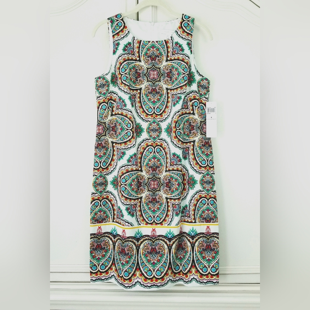 London Times Boho Moroccan Sleeveless Short Shift Dress Womens 6 NWT